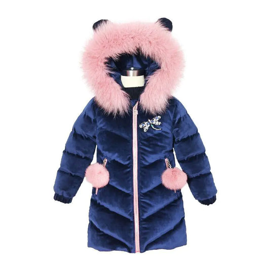 Thickened Mid-length Girl's Cotton-Padded Jacket with Fur Collar – Gratis Wereldwijde Verzending