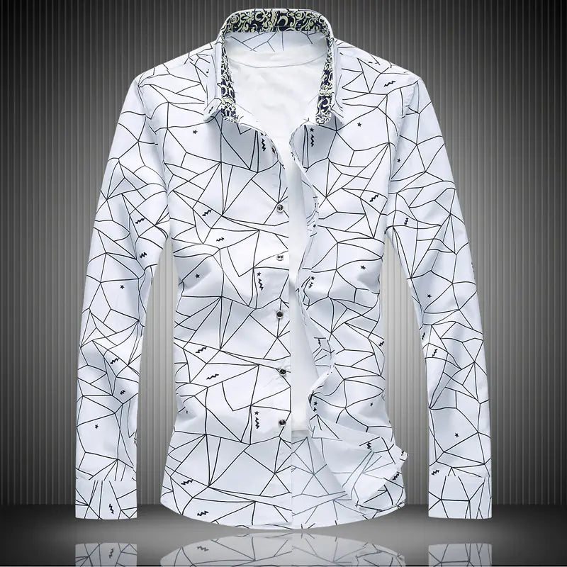 Men's Slim Fit Long Casual Shirt with Square Collar