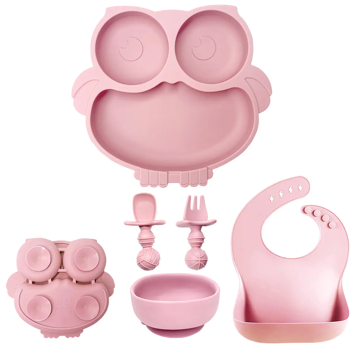 Silicone Baby Tableware Set with Suction Bowl and Owl