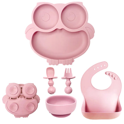 Silicone Baby Tableware Set with Suction Bowl and Owl