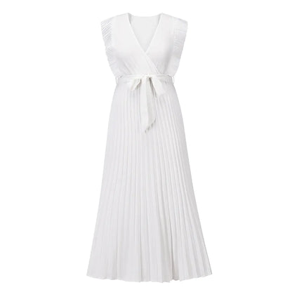 Elegant Slim Draped Pleated Summer Chiffon Dress Available in sizes from S to XXL