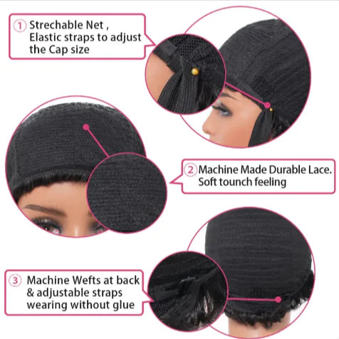 Kinky Curly Human Hair Pruik mit Pony – 100 % Echthaar
