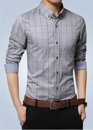 Men's Slim Fit Printed Checkered Shirt