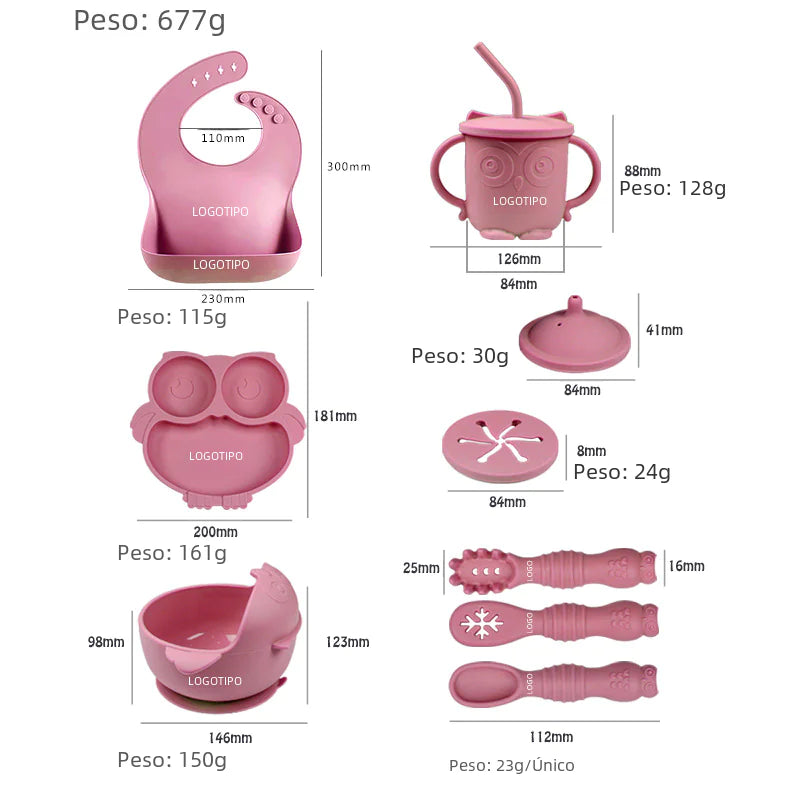 Silicone Baby Tableware Set with Suction Bowl and Owl
