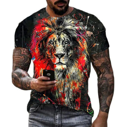 3D Printed Lion Pattern Men's Casual T-shirt (Large Size)