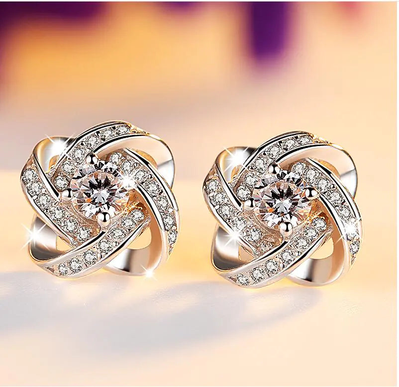 S925 Silver Flower Stud Earrings with Diamonds