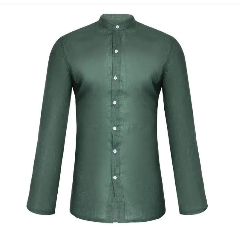 Solid Color Long Sleeve Button Stand Collar Men's Shirt