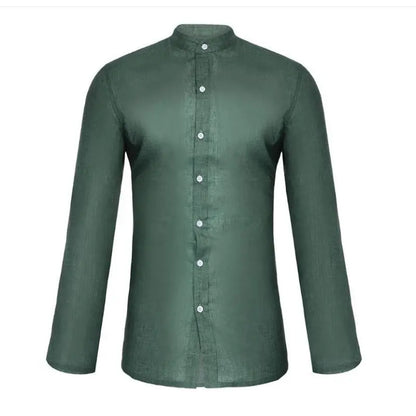Solid Color Long Sleeve Button Stand Collar Men's Shirt