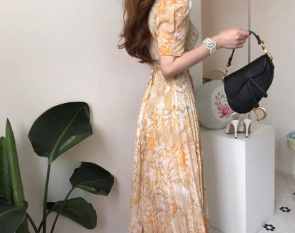 Korean Chic French Style Floral Chiffon Midi Dress