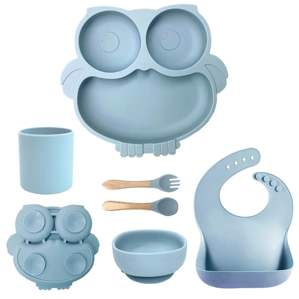 Silicone Baby Tableware Set with Suction Bowl and Owl