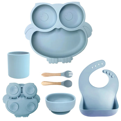 Silicone Baby Tableware Set with Suction Bowl and Owl
