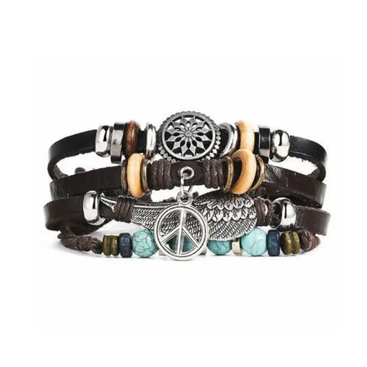 Boho Multilayer Leather Bracelets with Fish Charm Set