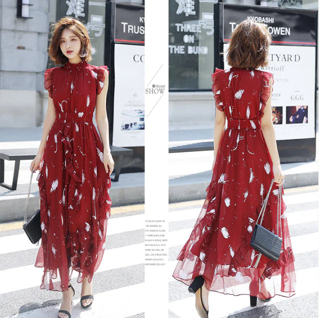 Feather Lace Long Dress