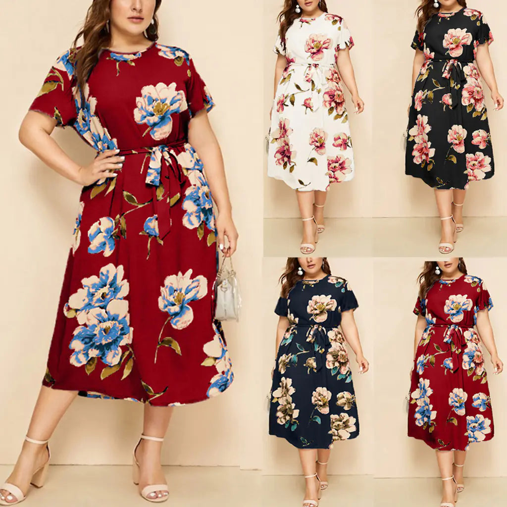 Plus Size Women's Boho Vintage Flower Maxi Dress
