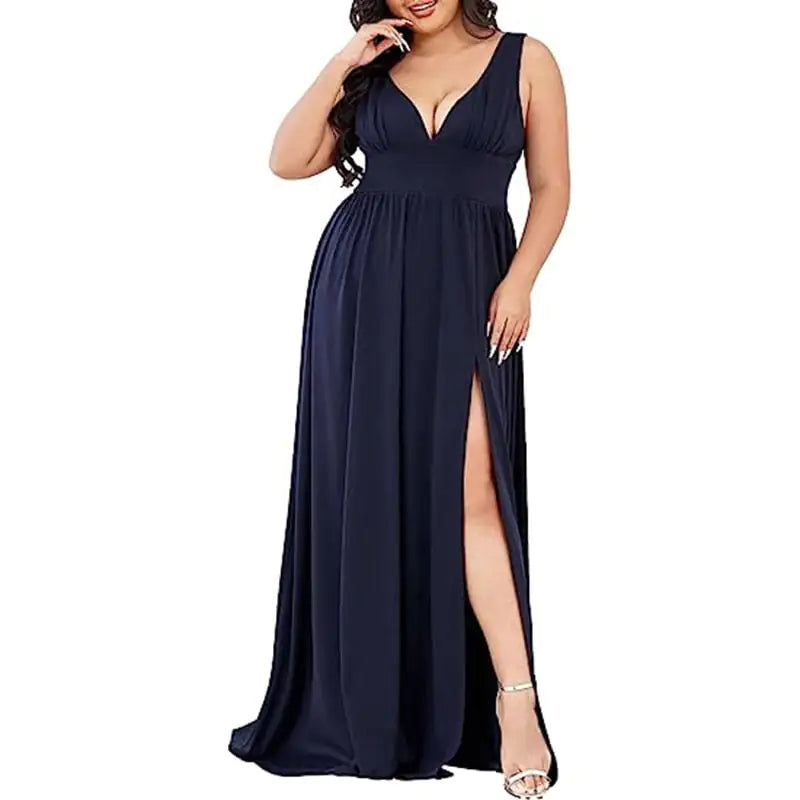 Deep V-neck Sleeveless Swing Dress