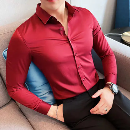10-Color Slim Fit Long Sleeve Dress Shirt for Men
