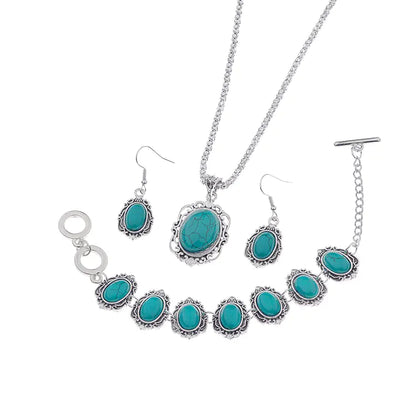 Bohemian Turquoise Jewelry Set: Necklace, Bracelet, Earrings
