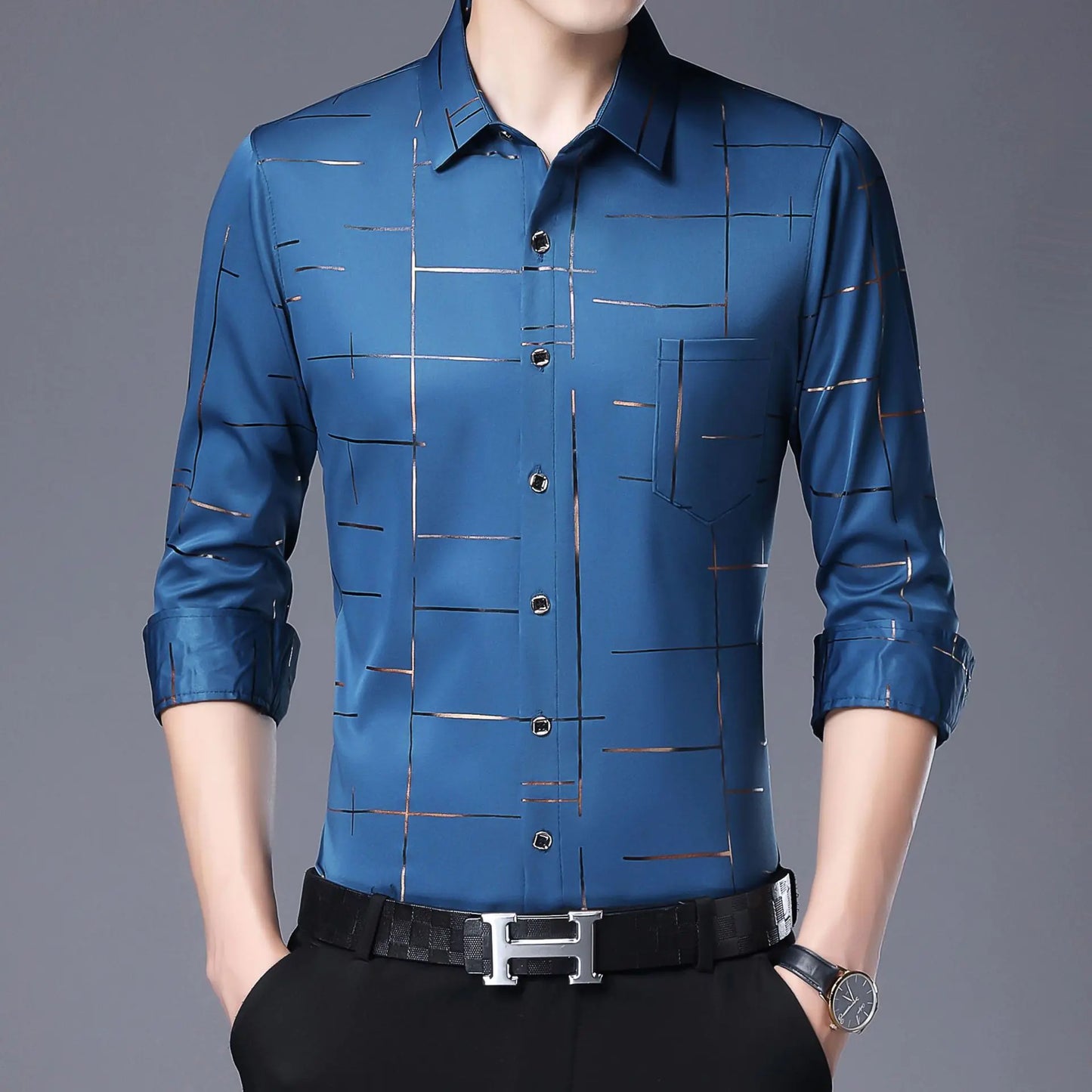 Men's Slim Fit Long Sleeve Floral Print Shirt