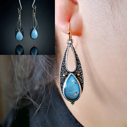 Vintage Blue Resin Dangle Earrings for Women (Boho)  these earrings are made with 925 ancient silver plating,