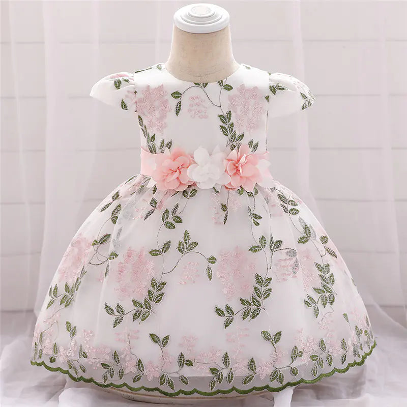 Embroidered Cotton Princess Dress with Bowknot 1 to 3 years.