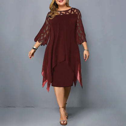Elegant Oversized Lace Mesh Midi Party Dress for Women