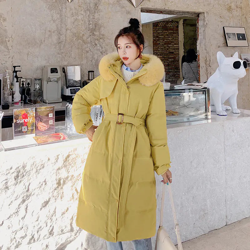 Women's Mid-Length Down Jacket with Over-the-Knee Fur Collar – Gratis Wereldwijde Verzending