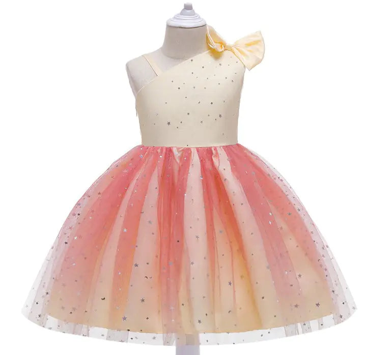 High-End Sequin Tulle Dress for Girls with Bow