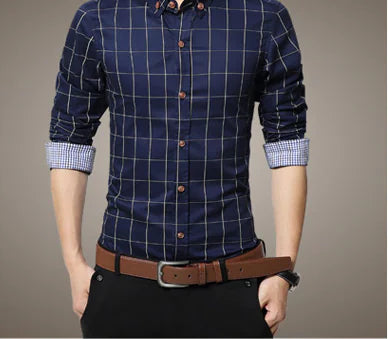 Men's Slim Fit Printed Checkered Shirt