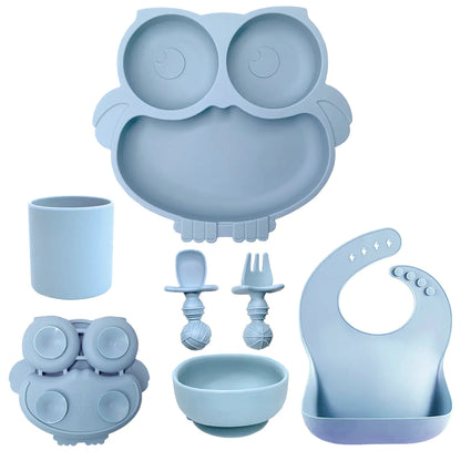 Silicone Baby Tableware Set with Suction Bowl and Owl