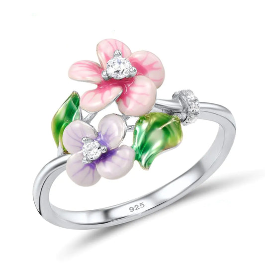 Floral Enamel Pendant Earrings and Ring Set