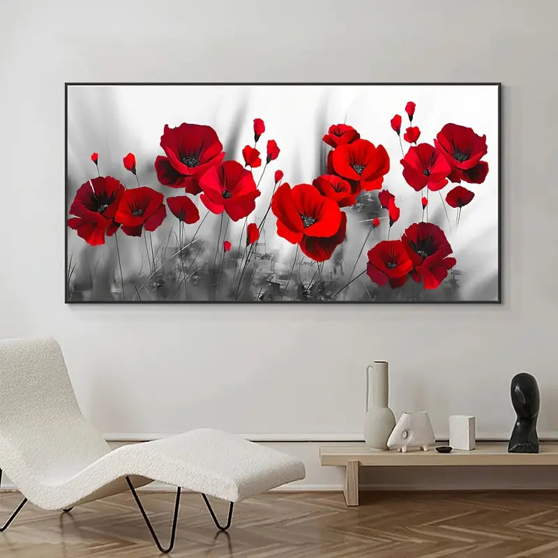 Abstract Red Bloom Flower Canvas Wall Art (No Frame)