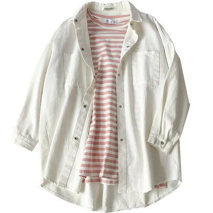 Solid Color White Button-Up Shirt for Women