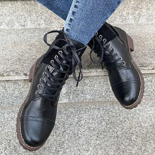 Square Heel Lace-Up Martin Boots