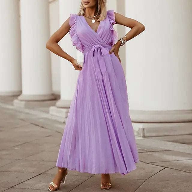 Elegant Slim Draped Pleated Summer Chiffon Dress Available in sizes from S to XXL