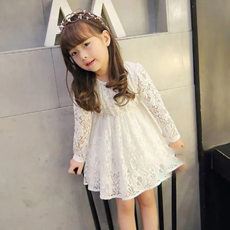 Korean Lace Long Sleeve Round Neck Princess Dress for Girls 80cm to 120cm