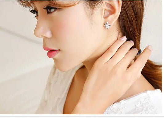 S925 Silver Flower Stud Earrings with Diamonds