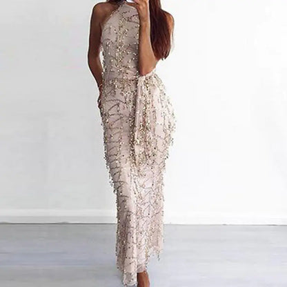 2019 Hot Sale Summer Sexy Halter Long Dress with Sequins