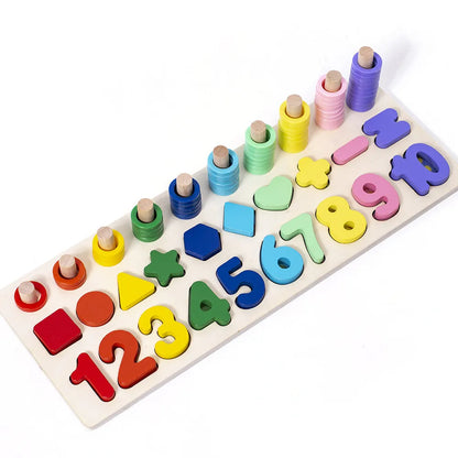 3-in-1 Houten Educatieve Puzzel – Kleuren, Cijfers & Vormen