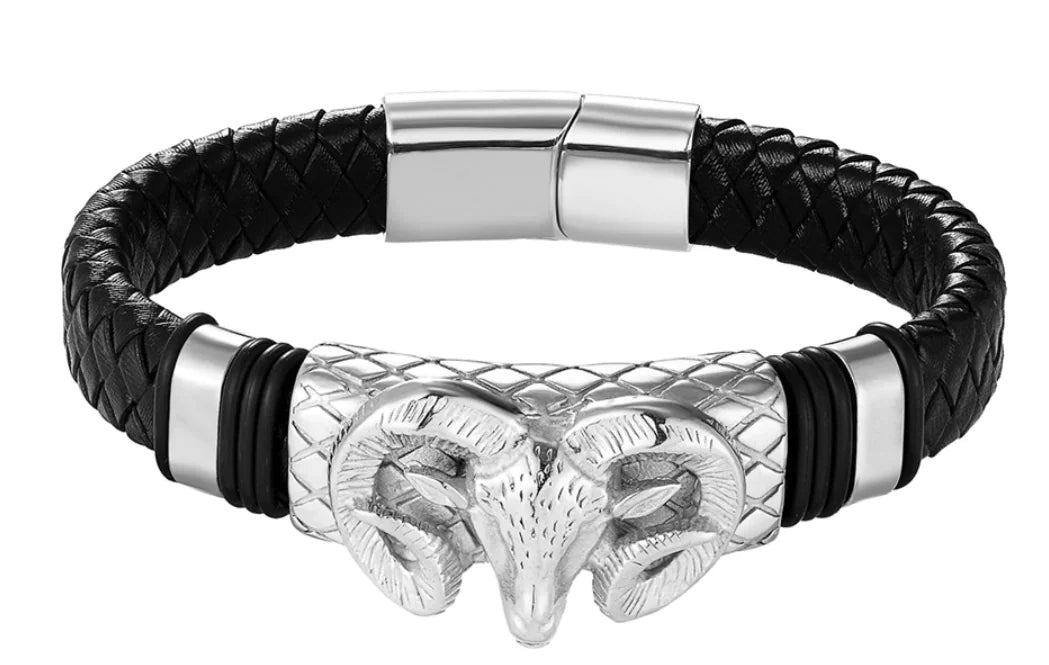 Men's Stainless Steel Leather Braided Constellation Bracelet