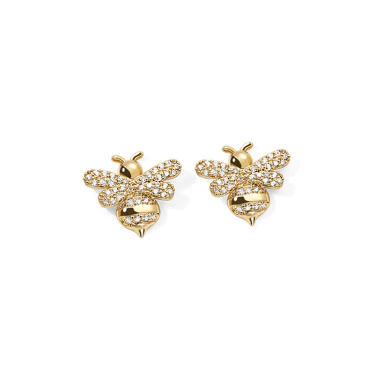 S925 Silver Bee Stud Earrings with Zirconia Stones