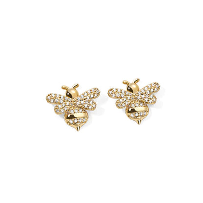 S925 Silver Bee Stud Earrings with Zirconia Stones