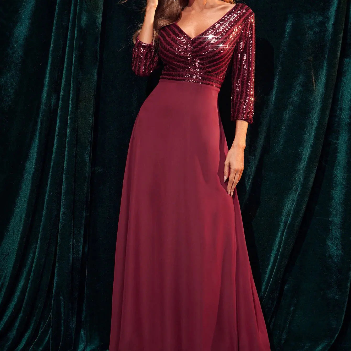 Chiffon Sequin Patchwork Casual Party Dress