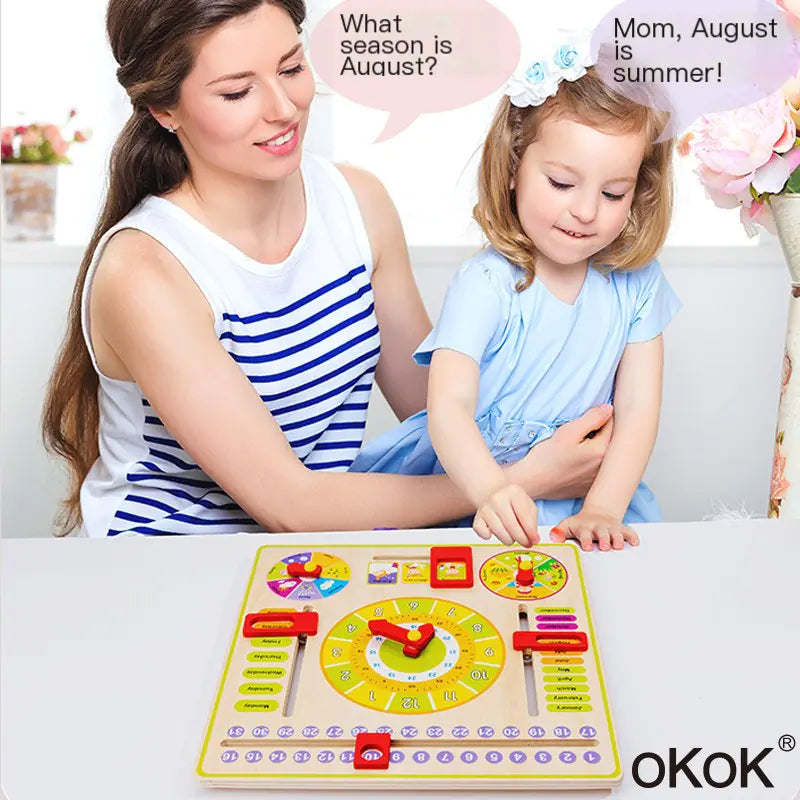 Wooden Toy Multifunctional Clock and Calendar for Kids