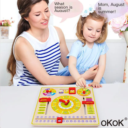 Wooden Toy Multifunctional Clock and Calendar for Kids