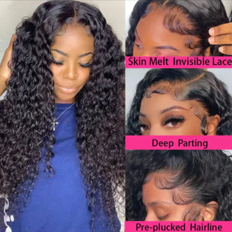 LuxeWave T-Part Deep Wave Pruik – 100 % echtes Herrenhaar
