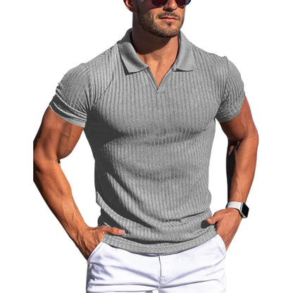 Men's Slim Fit Short Sleeve Polo Shirt with Stripes