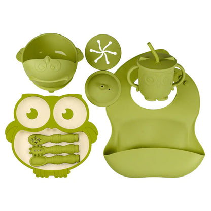 Silicone Baby Tableware Set with Suction Bowl and Owl