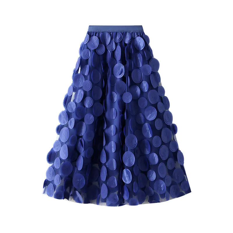 3D Polka Dot Black Mesh Skirt