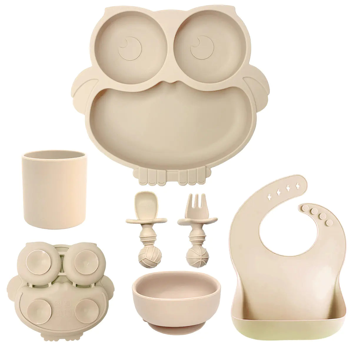 Silicone Baby Tableware Set with Suction Bowl and Owl