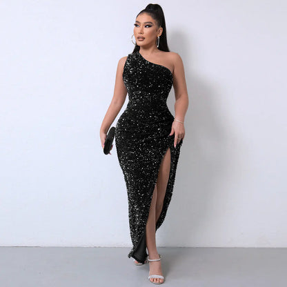 Summer 2024 Sequin Sleeveless Pencil Dress with Slit Available in sizes S to XXL